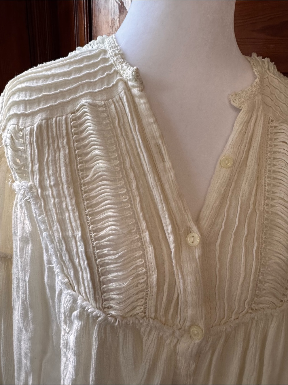 Denim & Supply Ralph Lauren Cream Boho Smocked V-Neck Tunic Breeze Blouse